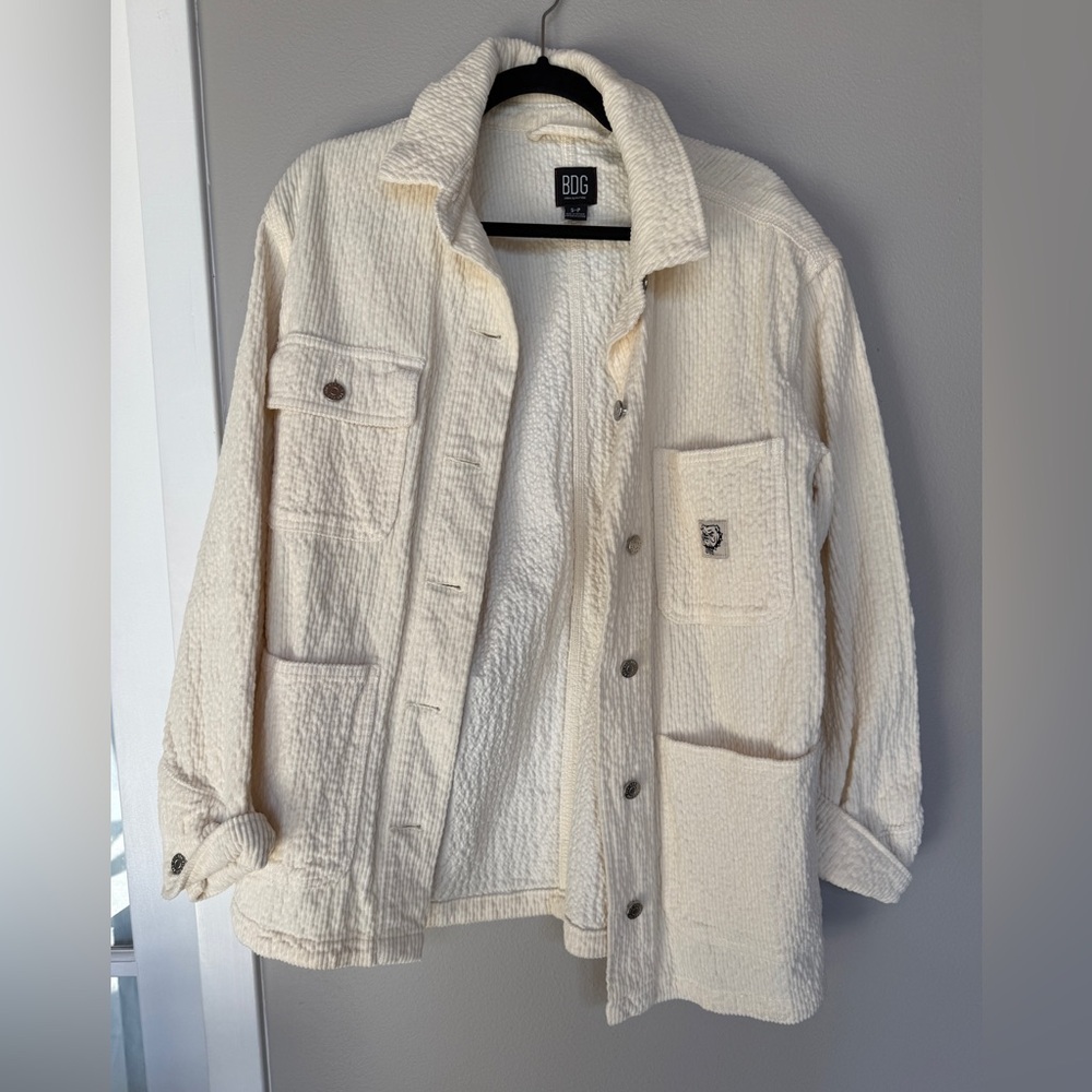 BDG Cream Waffle-Texture Button Shirt Jacket